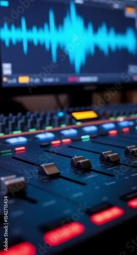 Professional Audio Mixing Console with Waveform Display for Music Production and Sound Engineering Generative AI