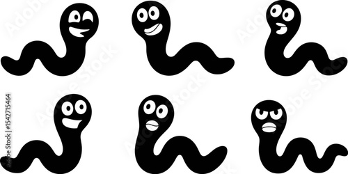 Cute cartoon worm vector illustration set with different expressions isolated on white background design editable stock vector illustration