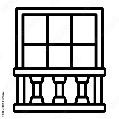 square panel balcony outline icon with segmented glass frame window