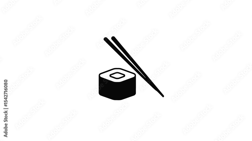 Sushi Icon: Minimalist Graphic of Maki Roll and Chopsticks Sushi Icon: Minimalist Graphic of Maki Roll and Chopsticks