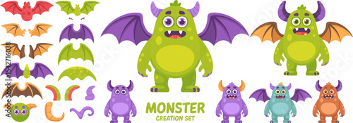 Monster creation set vector illustration design for halloween party or kids game and education design 100 editable stock vector illustration