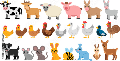 Cute cartoon farm animals vector illustration set for kids learning and education material design and print editable stock vector illustration