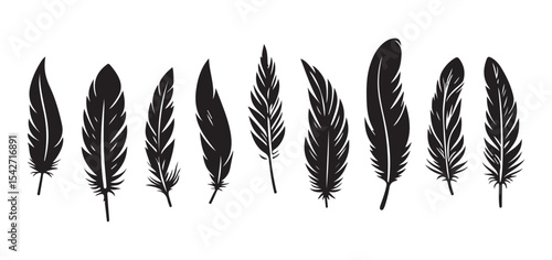 Elegant Black Feather Silhouette Vector Collection for Creative Projects