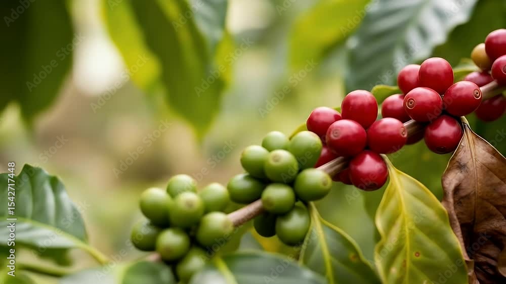 Coffee berries and leaves on a branch Coffee berries and leaves on a branch
