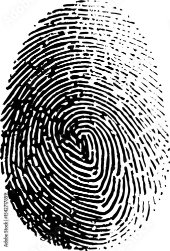 Fingerprint scanner icon with editable stroke stock illustration. Thumb fingerprint in white back