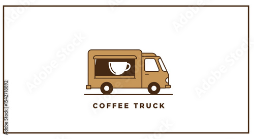 Minimalist Coffee Truck Vector SVG Logo Template with Coffee Cup and Brown Color Palette