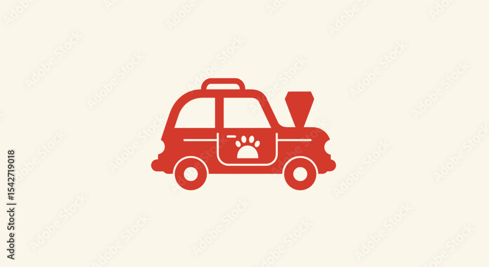 Naklejka premium Red Car SVG Icon with Paw Print Vector SVG Design Flat Style