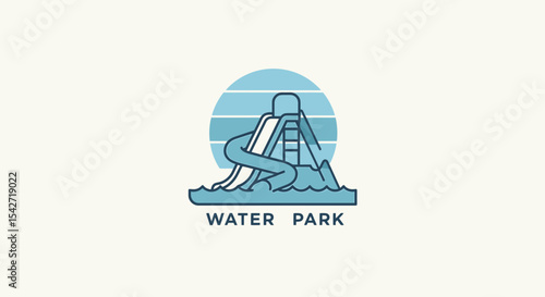 Illustration Vector SVG Design with Water Slide Icon and Text Elements in Blue Flat Style Summer Theme