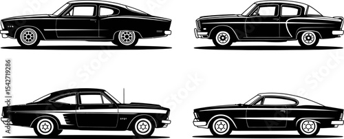 Classic car vector illustration vintage automobile drawing retro vehicle design black and white cars set editable stock vector illustration
