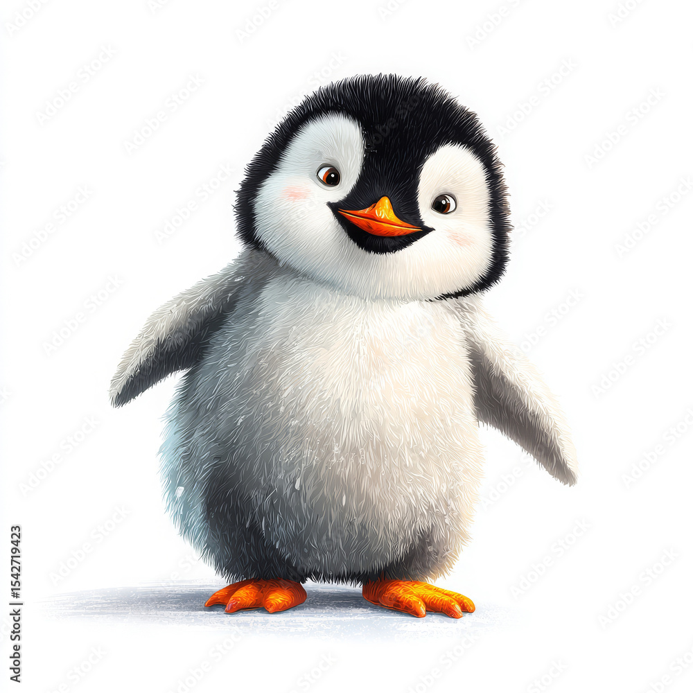 Fototapeta premium Animated Penguin: Adorable cartoon penguin with its distinctive black and white plumage. Captivating audiences with its endearing charm and fluffy design.