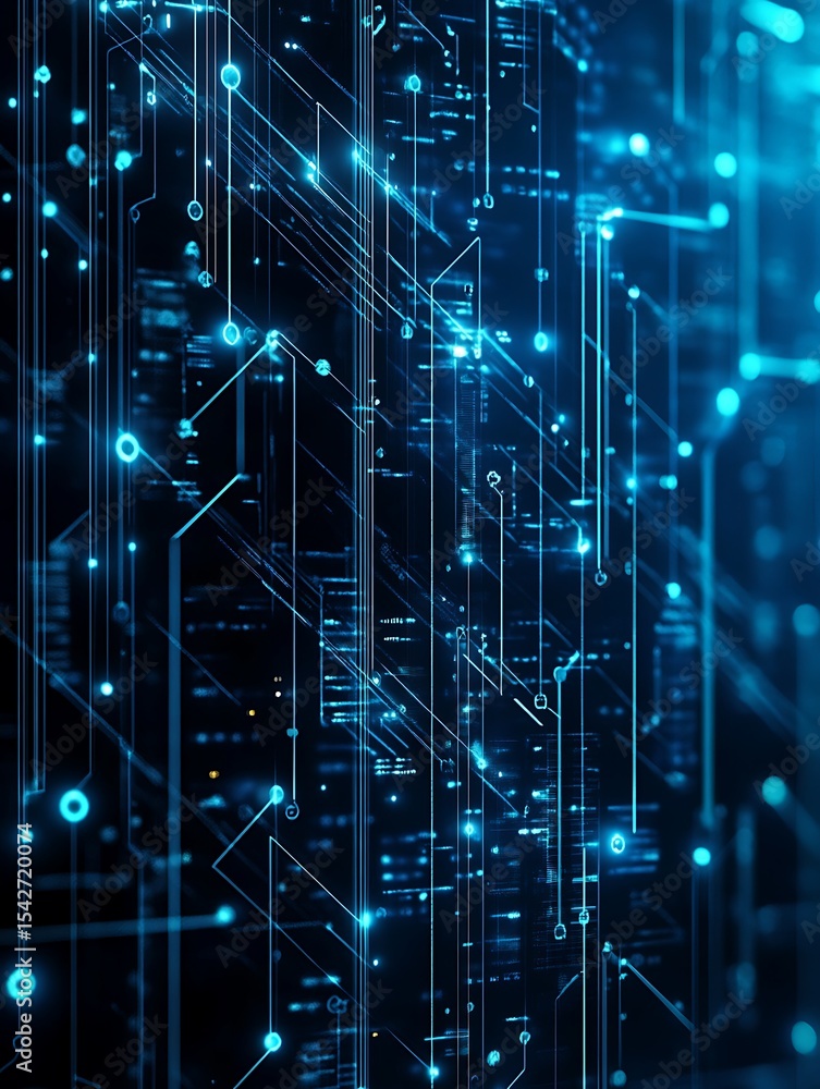 Obraz premium Glowing Blue Data Network Abstract Background with Connected Lines and Nodes for Digital Technology