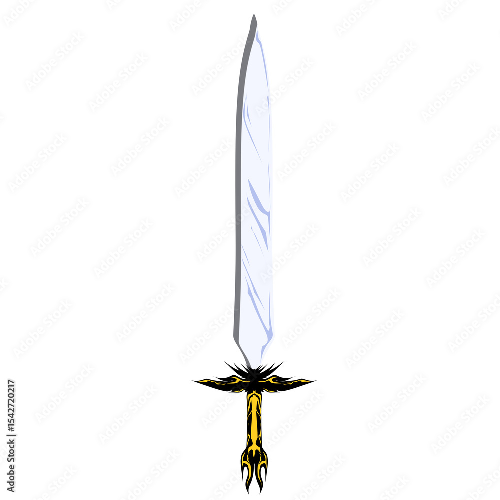 Fototapeta premium Fantasy Sword with White Blade and Decorative Golden Hilt on Clean Background