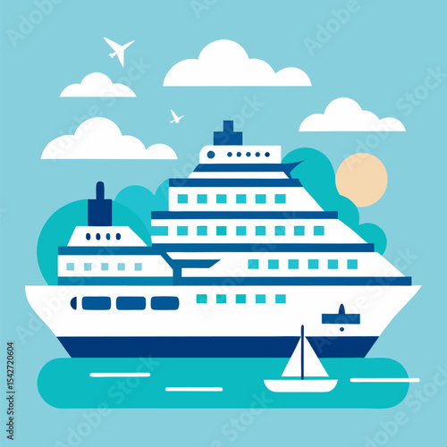 Convey the grandeur and elegance of cruise ships vector landscape background.