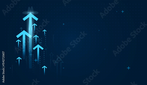 The minimalist design combines a bold blue trend arrows with incremental numeric labels, creating an instantly understandable visualization of upward arrow concepts