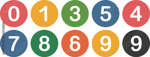 Colorful numbers zero to nine in circles for learning math and counting in education and design projects editable stock vector illustration