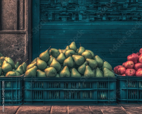 Pears and apples in crates