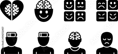 Understanding emotions mental health brain power mood changes feelings intelligence psychology icon set editable stock vector illustration