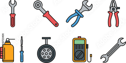 Tools vector illustration set wrench pliers screwdriver repair equipment maintenance mechanic workshop 100 editable stock vector illustration