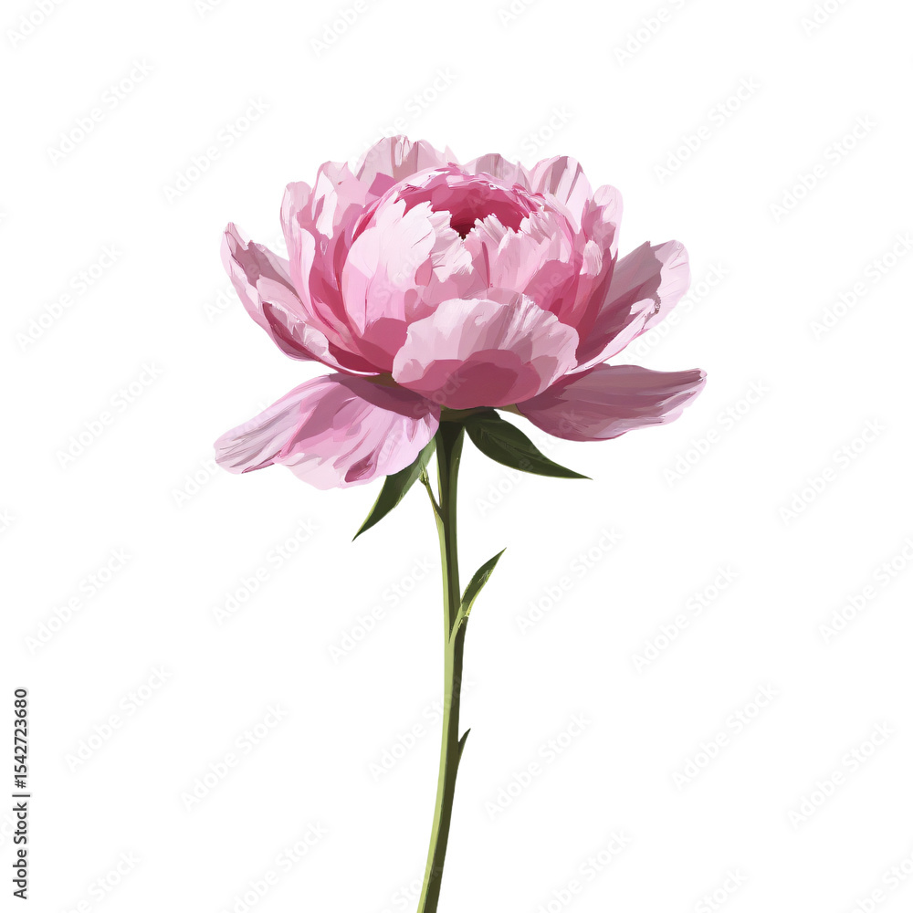 Obraz premium A realistic pink peony flower on a white background, high detail, no shadows, perfect for botanical art.