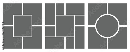 Vector template photo collage. Empty photo frames. Blank frame collage. Memories creativity mood board. Mood board with empty photo graphies. Vintage aesthetics.
