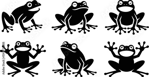 Frog vector illustration set amphibian silhouette collection cartoon animal isolated design graphic art 100 editable stock vector illustration