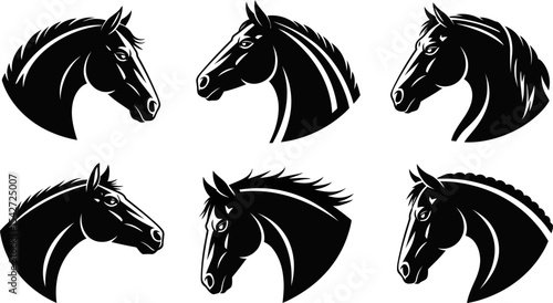 Horse head vector illustration collection equestrian animal silhouette design graphic art drawing style set editable stock vector illustration