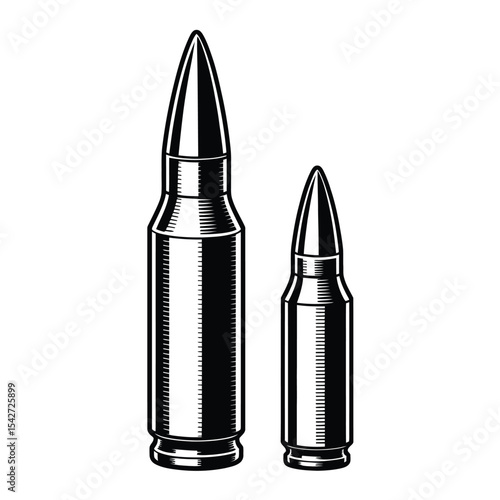 Two bullets of different sizes in black and white style