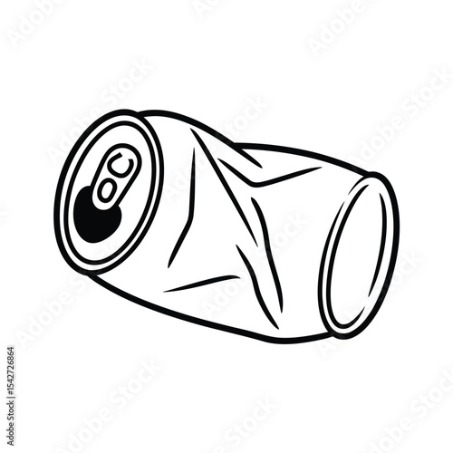 Crushed Aluminum Can Outline Illustration for Recycling or Environmental Awareness
