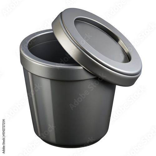 3d realistic metal container with lid isolated on transparent background