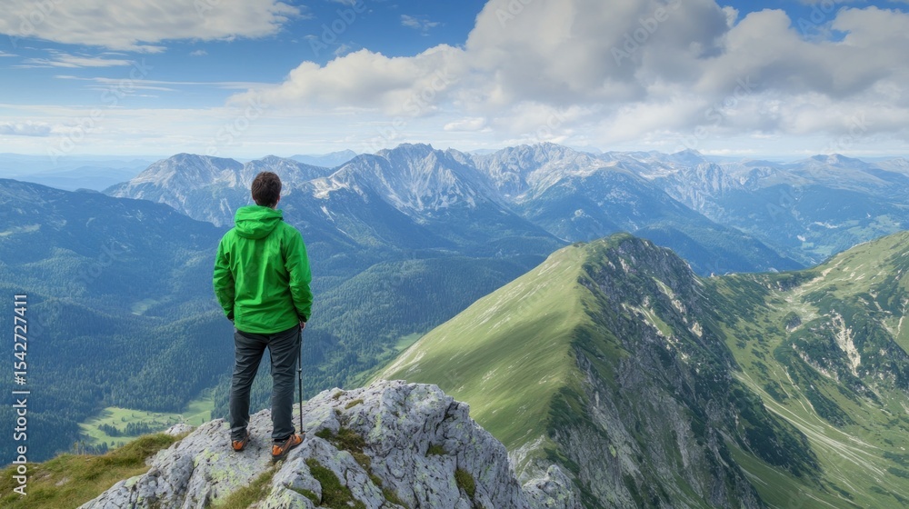 Fototapeta premium Man hiking mountain top scenic view