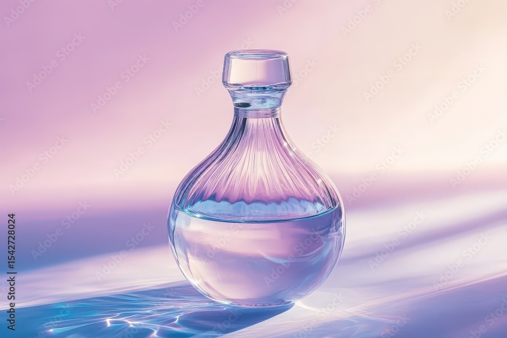 Clear glass perfume bottle with subtle ribbed design. Clear glass perfume bottle with subtle ribbed design.