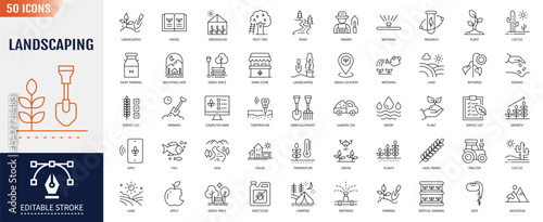 Landscaping line editable icon set. Editable stroke. Vector illustration