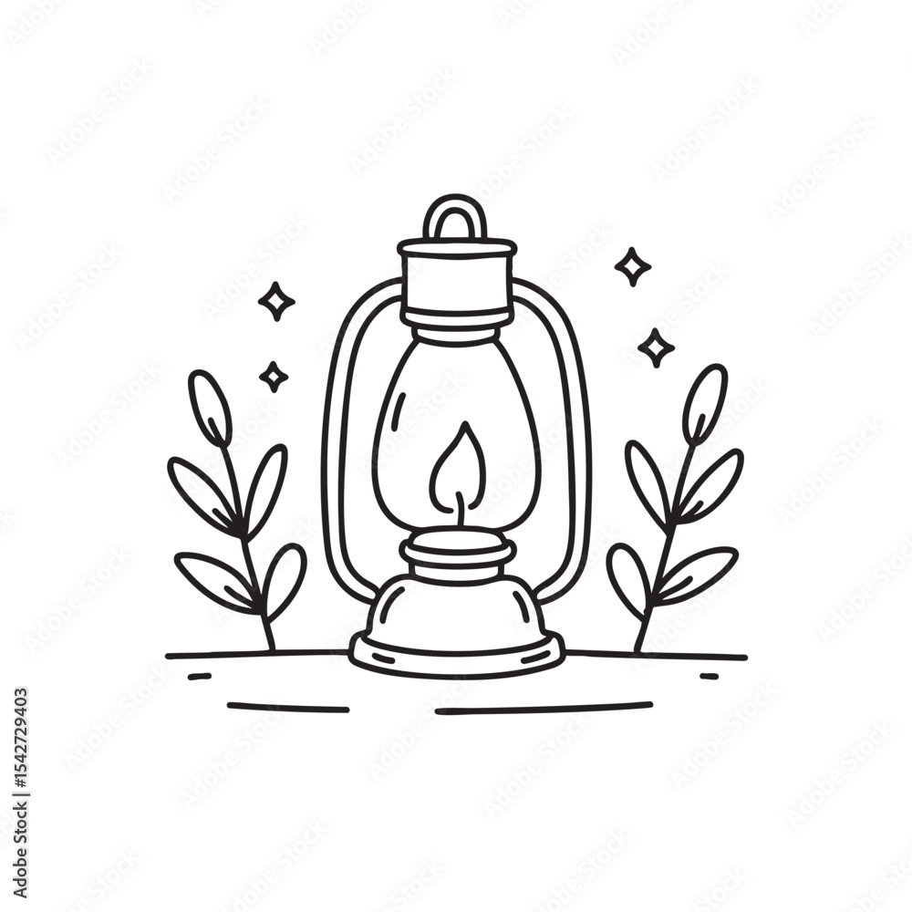 Fototapeta premium A lantern resting by moist ground underbrush