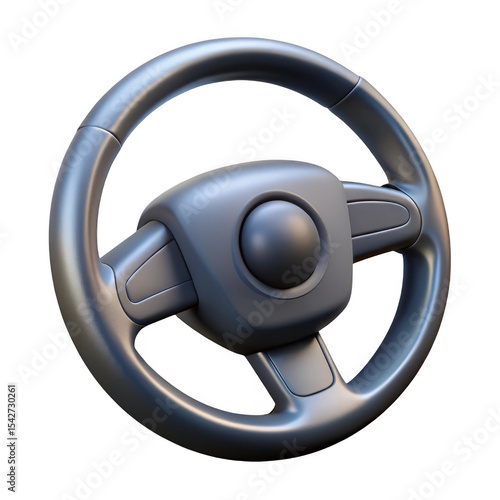 3d realistic car steering wheel isolated on transparent background