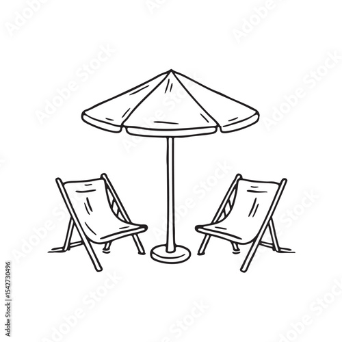 A dusty umbrella table placed next to empty lounge chairs at a resort