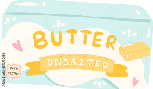 Unsalted Butter Package Illustration, Cute Baking Ingredient Clipart, Kawaii Pastel Food Graphic


