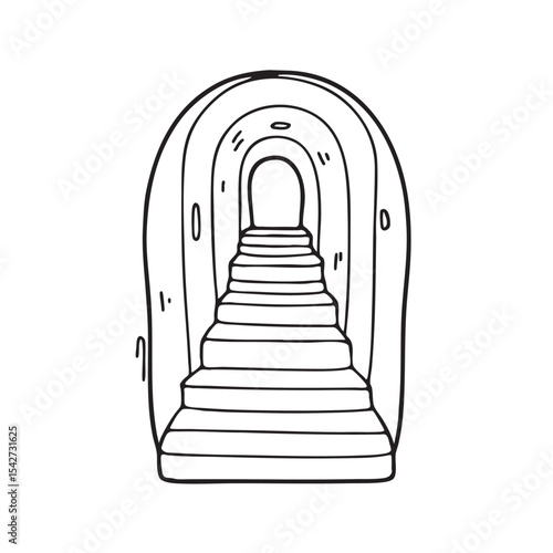 A small stairway going down into an underground kitchen