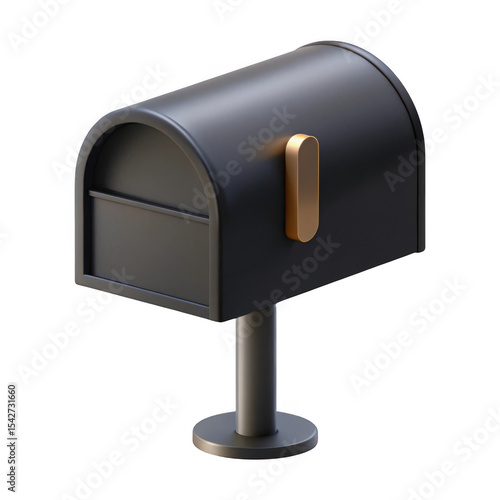 3d modern black mailbox with gold accent isolated on transparent background