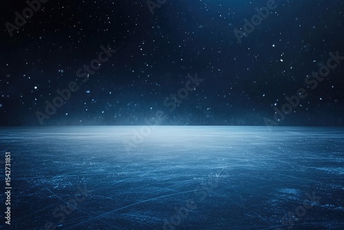 Dark night sky above a frozen ice rink
