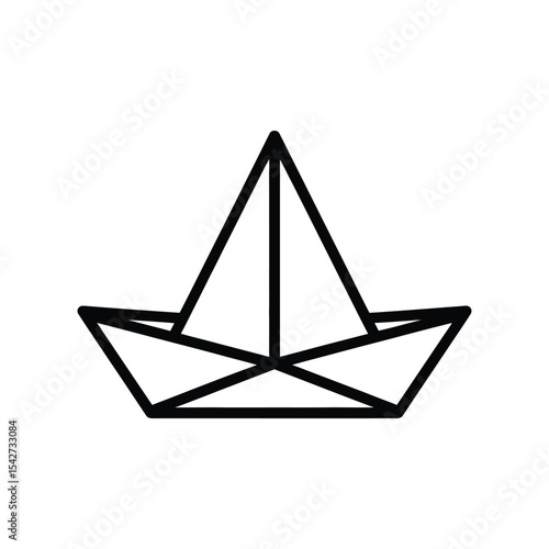 Simple Paper Boat Outline Illustration on White Background