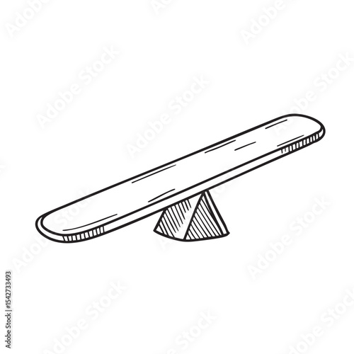 A tilted seesaw with one side touching the ground