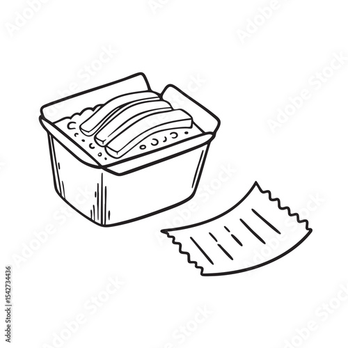 A takeout unagi box beside a wrinkled receipt
