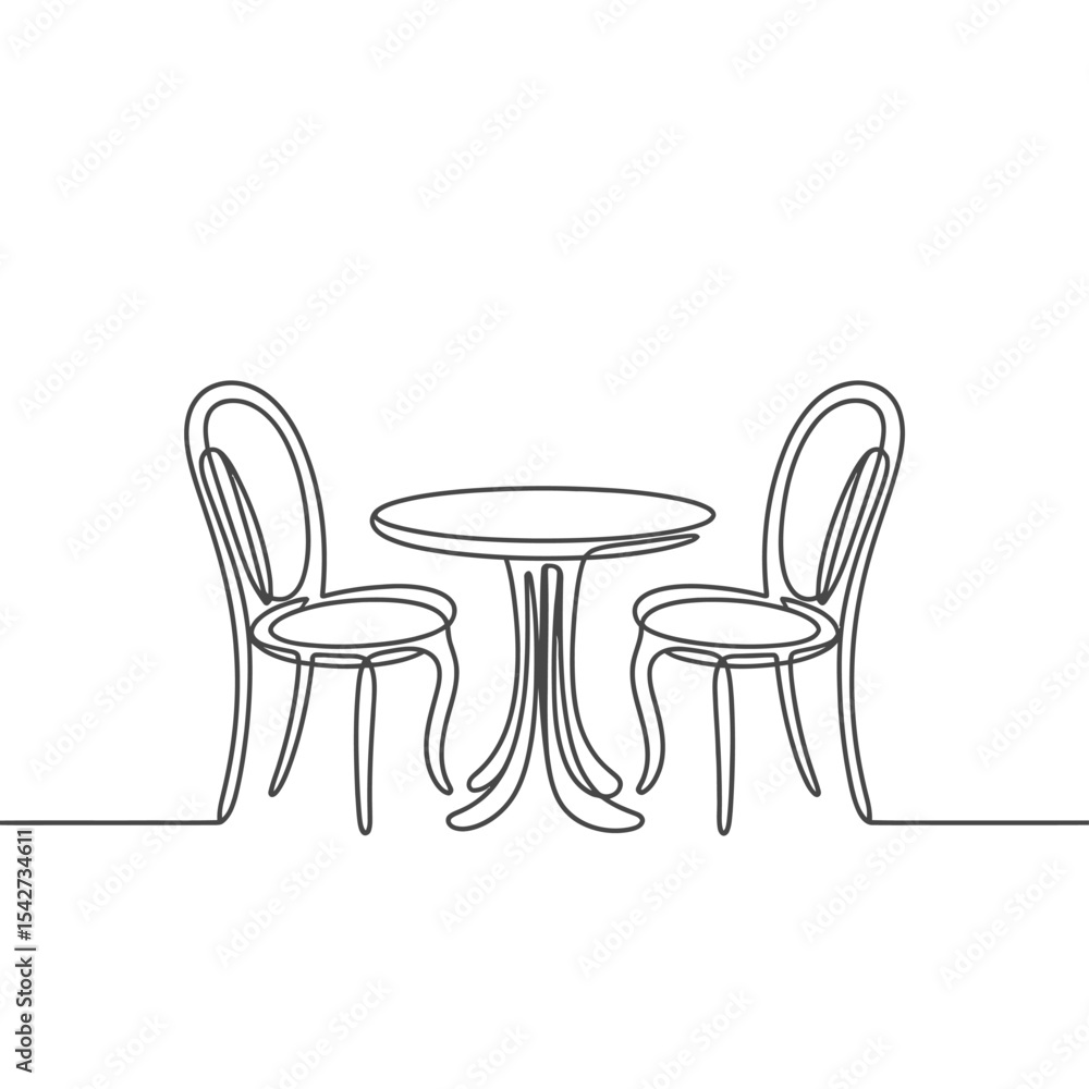 Obraz premium Simple Line Drawing of Table and Two Chairs