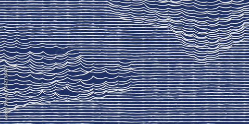 Hand drawn brush lines abstract loosely woven fabric thread pattern in white and blue, Japanese basketry texture background, simple graphic for textile, carpet, decoration