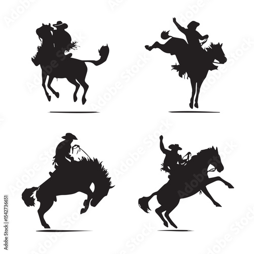 bronc rider silhouette set, Black & White silhouette set 
