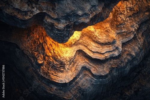 Intricate rock face, glowing inner layers