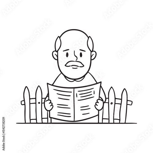 An uncle browsing the newspaper by the garden fence