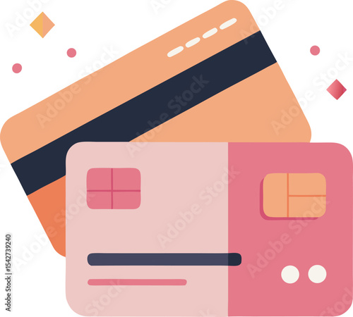 Two credit cards stacked modern flat illustration