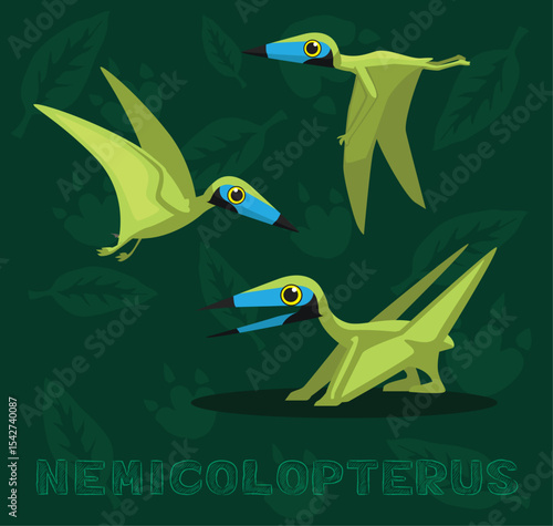 Flying Dinosaur Nemicolopterus Cartoon Vector Illustration