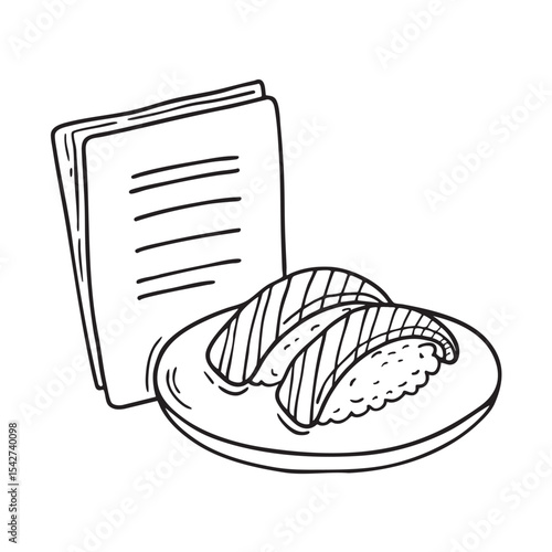 Grilled unagi lying next to a menu with noted prices